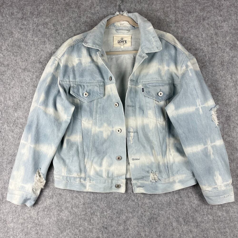 Levis Made Crafted‎ Denim Jacket Womens 1 Boxy Shibori Dyed Trucker Distressed